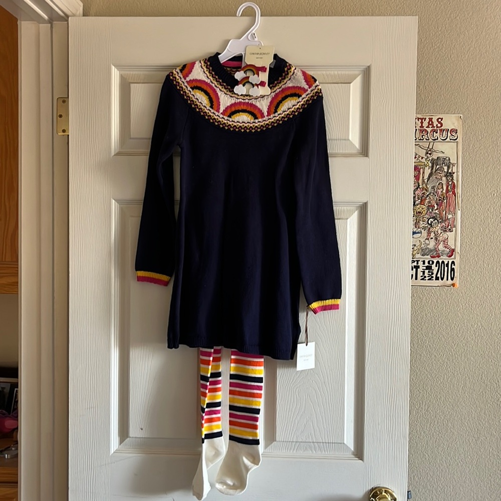 Girls Cynthia Rowley Sweater dress and tights